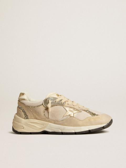 Golden Goose Dad-Star in pearl mesh and suede with platinum leather star and heel tab