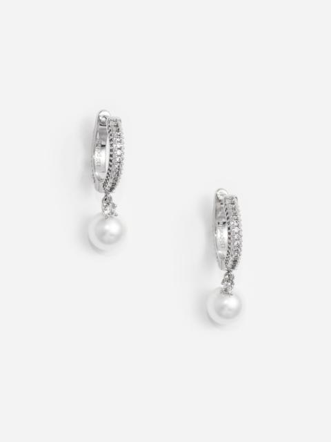 self-portrait Crystal Pearl Drop Hoop Earrings