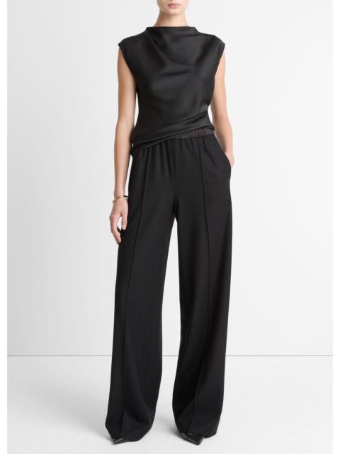 Vince Satin-Trim Italian Wool-Blend Pull-On Pant