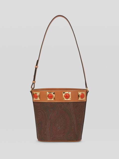 Etro PAISLEY CROWN ME BUCKET BAG WITH CORAL STUDS