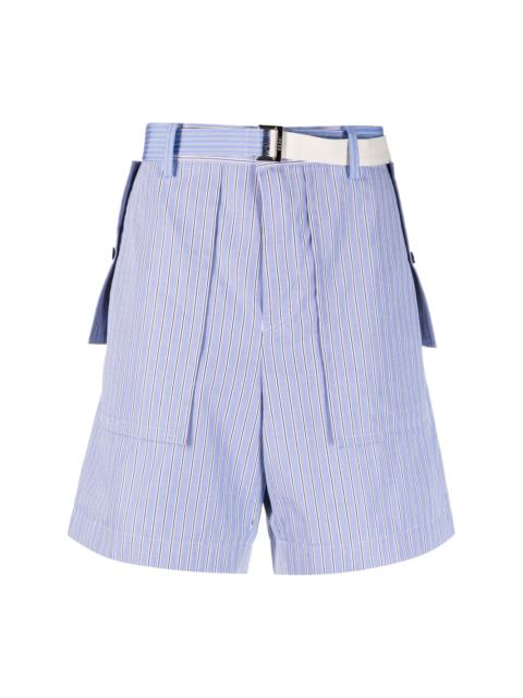 sacai striped belted shorts