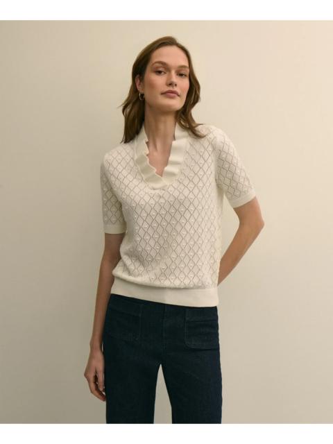 Brooks Brothers Cotton Viscose Short-Sleeve Ruffle Sweater
