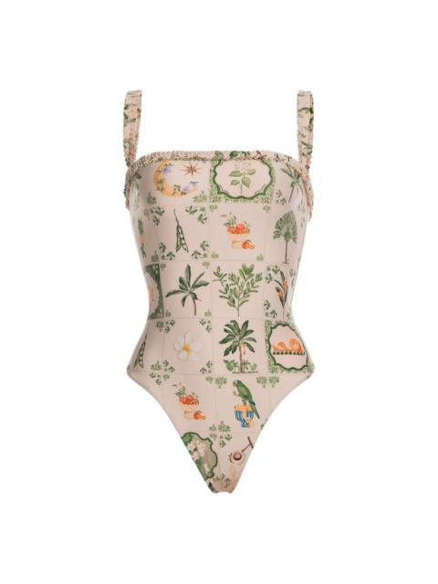 Agua by Agua Bendita Limón Wild ruffled floral-print swimsuit