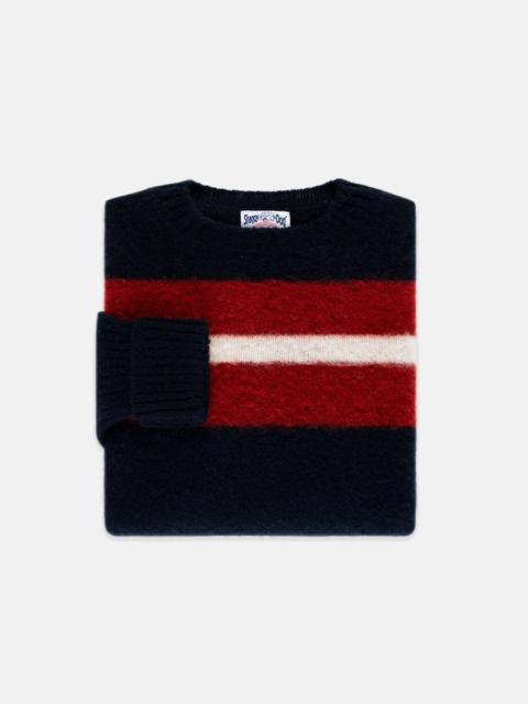 J. PRESS MADE-IN-SCOTLAND NAVY, CRIMSON & WHITE SHAGGY DOG FRAME STRIPE SWEATER - CLASSIC FIT