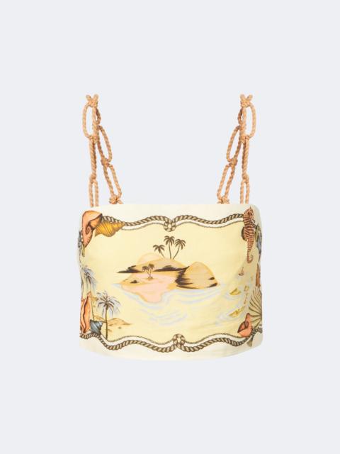 FARM RIO Rio Souvenir printed linen-blend crop top