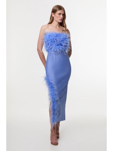 KAREN MILLEN Figure Form Bandage Feather Detail Bandeau Knit Midi Dress