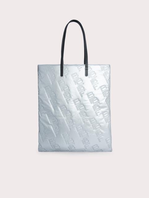 BY FAR Slim Tote Silver Embossed Shellsuit Fabric and Leather
