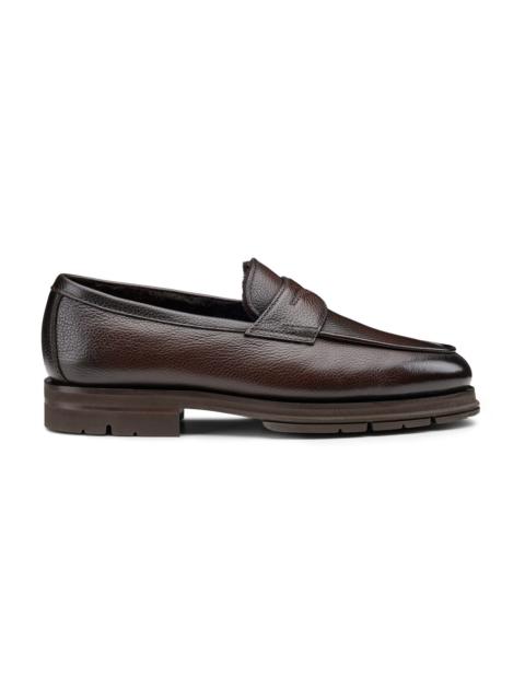 Santoni Men's dark brown leather penny loafer