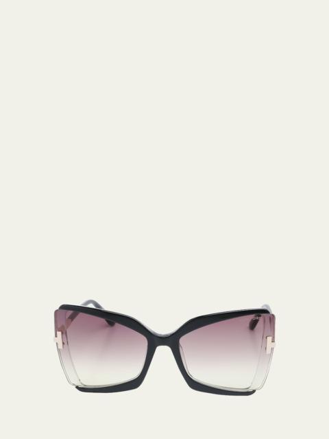 TOM FORD Gia Semi-Rimmed Acetate Butterfly Sunglasses