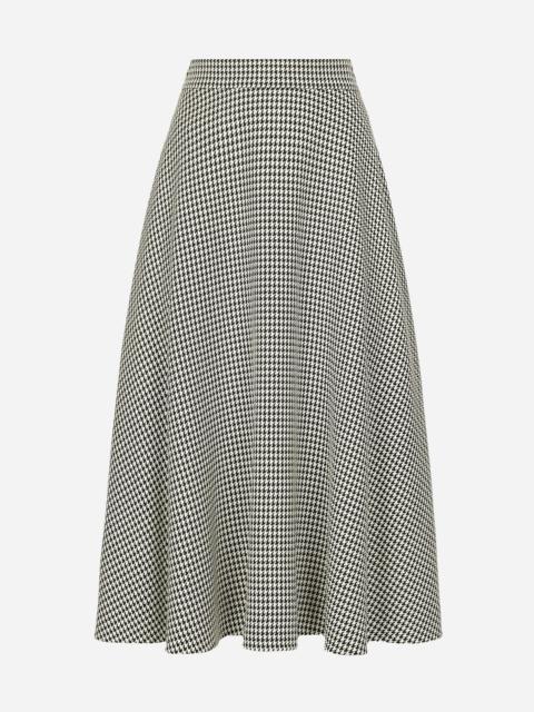 Calf-length wool houndstooth circle skirt