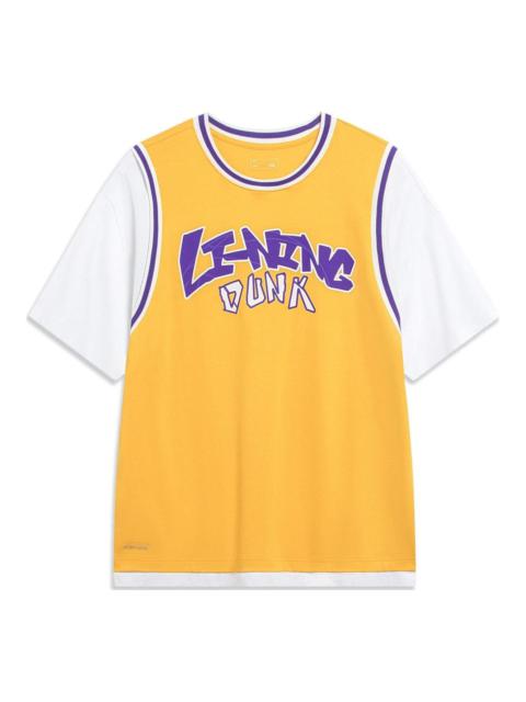 Li-Ning Hoops Graphic Faux Two Piece T-shirt 'Yellow Purple' AHST573-4