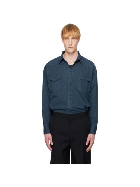 AURALEE Blue Product Dyed Finx Gabardine Western Shirt