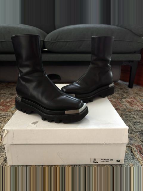 PETER DO Metal Tip Combat Boots side zip Vibram lugged silver moto