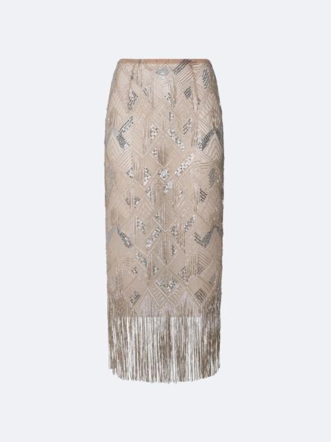 LAPOINTE Geometric Crystal Fringe High Waist Skirt