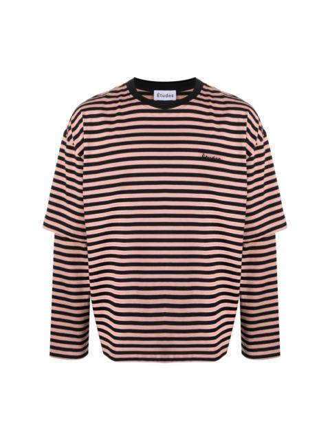 stripe-patterned double-sleeve T-shirt