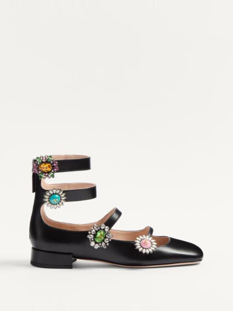 PRESHOES BALLERINAS WITH STRAPS IN KIDSKIN WITH JEWEL BUTTONS 20MM