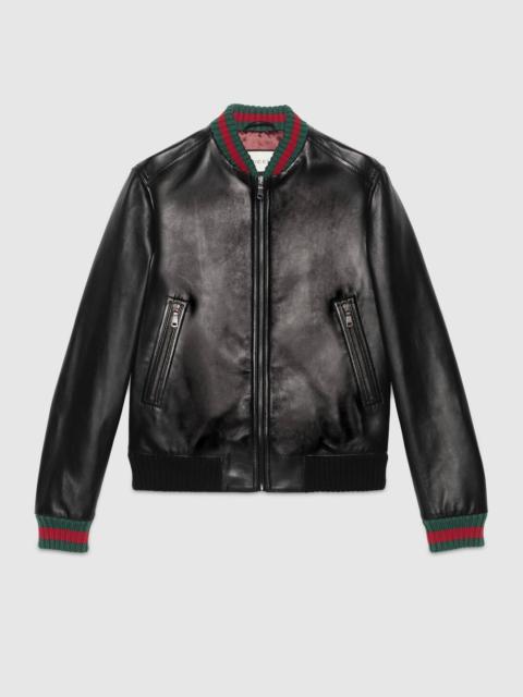 GUCCI Leather jacket with Web