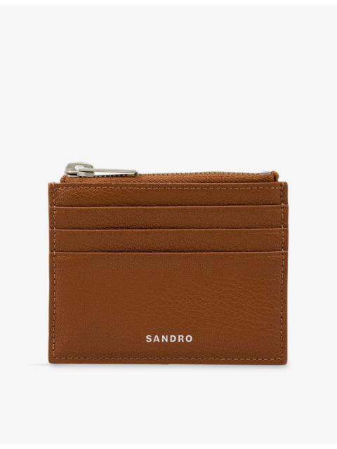 Sandro Zipped Logo-Embossed Leather Card Holder