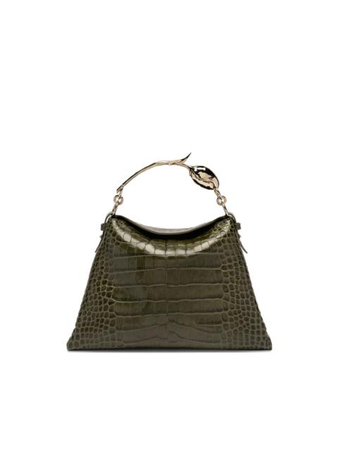 Erdem large Bloom rose-embellished crocodile-effect shoulder bag