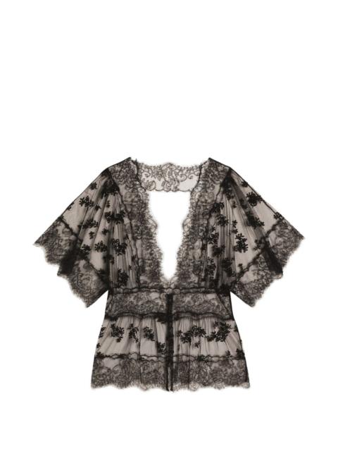 Dolce & Gabbana Tulle Top with Flower Embroidery