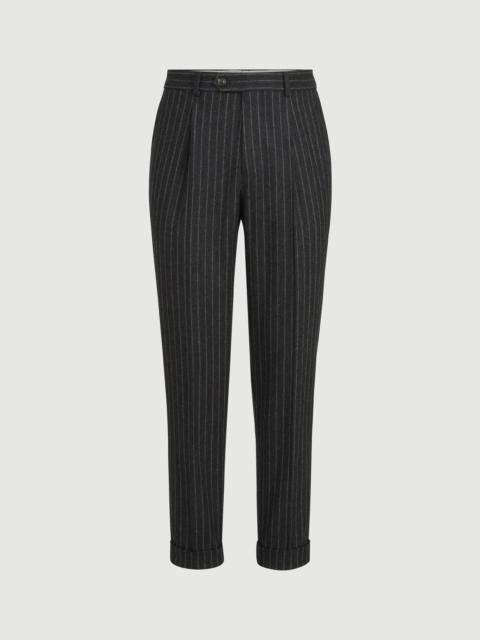 Brunello Cucinelli Virgin wool and cashmere chalk stripe flannel trousers with pleat