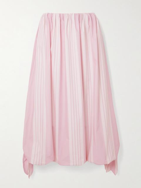 POSSE Rose Tie-detailed Striped Cotton Midi Skirt