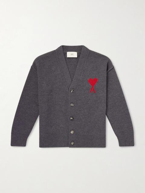 AMI Paris Logo-Intarsia Merino Wool Cardigan