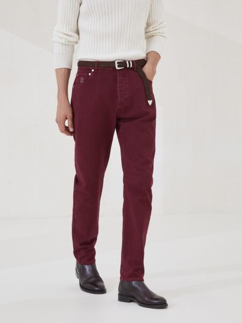 Garment-dyed leisure fit five-pocket trousers in denim