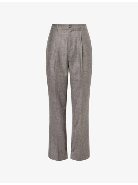FRAME Pleated Wide-Leg Wool Flannel Trousers