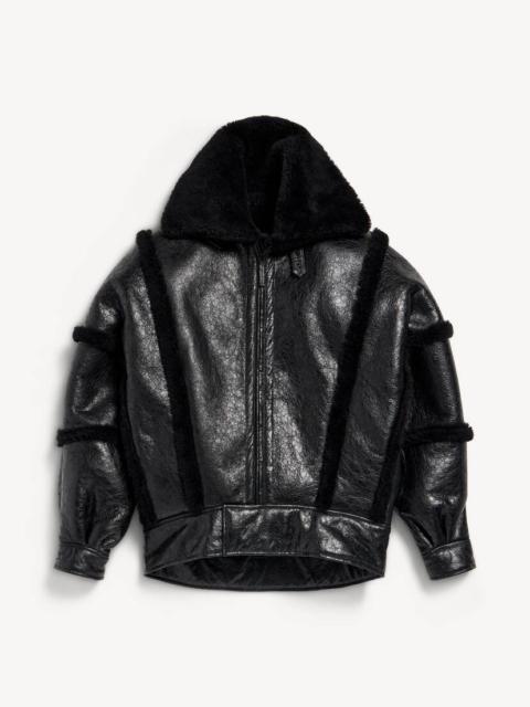 BALENCIAGA Men's High Collar Leather Jacket With Shearling Details And Lining in Black
