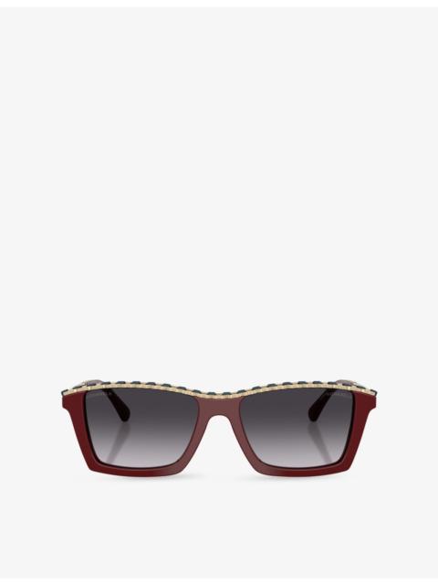 CHANEL CH5548Q Rectangle-Frame Acetate and Leather Sunglasses