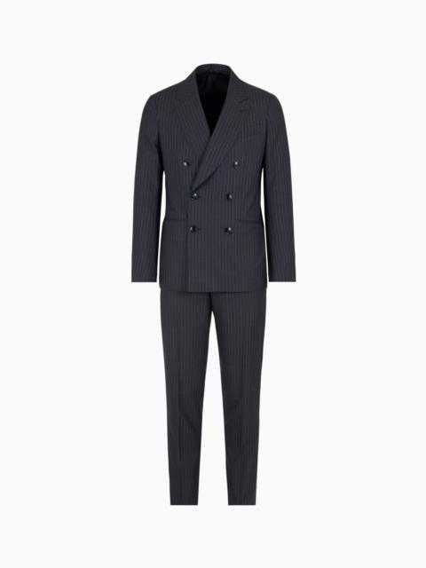 GIORGIO ARMANI NAPOLI LINE DOUBLE-BREASTED PINSTRIPED SUIT IN VIRGIN WOOL
