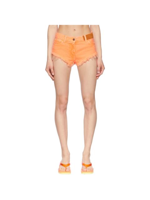 Palm Angels Orange Frayed Denim Shorts