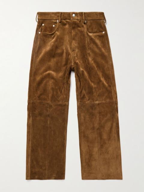 Rick Owens Geth Wide-Leg Panelled Suede Trousers Brown