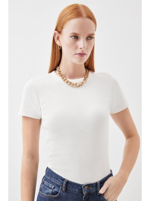 KAREN MILLEN Compact Jersey Short Sleeve Ribbed Top