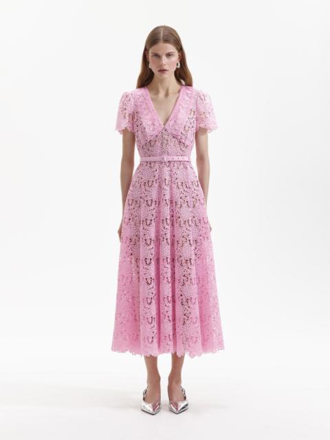 Pale Pink Guipure Lace Midi Dress