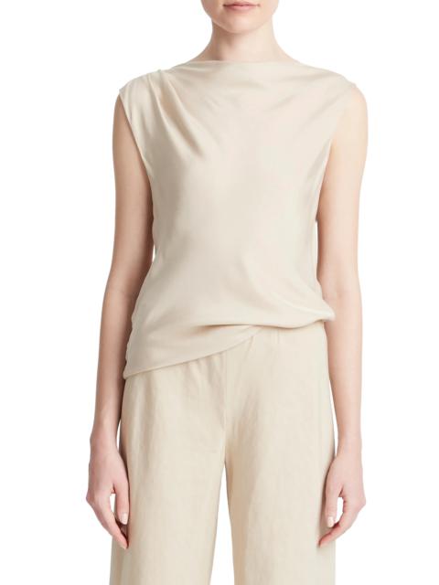 Asymmetric Drape Cap Sleeve Silk Blend Top