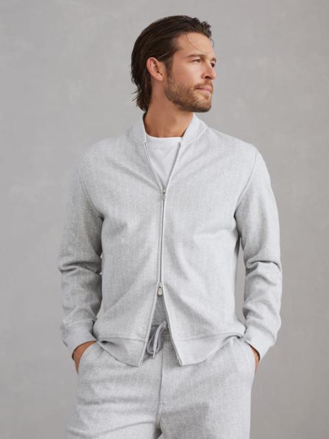 Cotton, cashmere and silk chalk stripe French terry double cloth sweatshirt with zipper