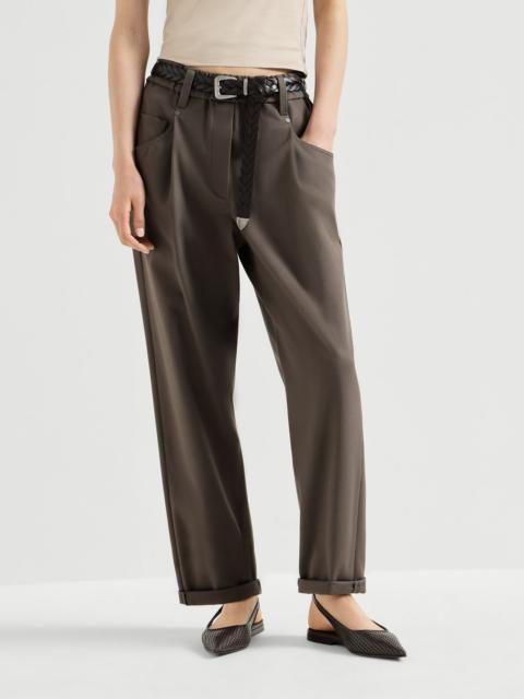 Brunello Cucinelli Stretch cotton cover baggy pull-on trousers with shiny bartack