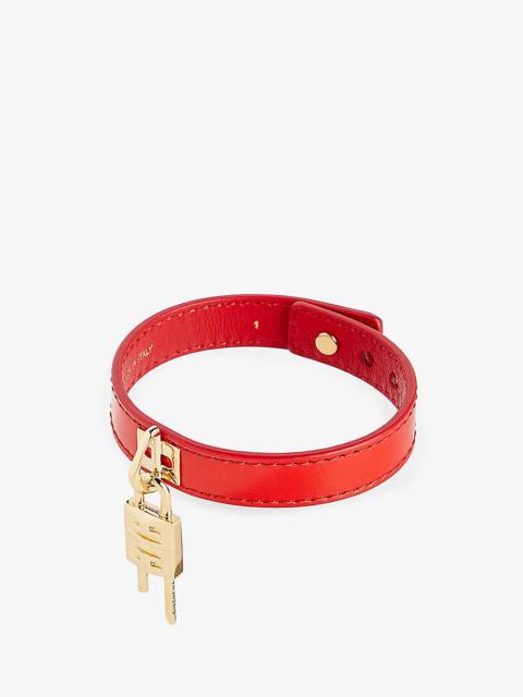 Padlock-charm adjustable leather bracelet