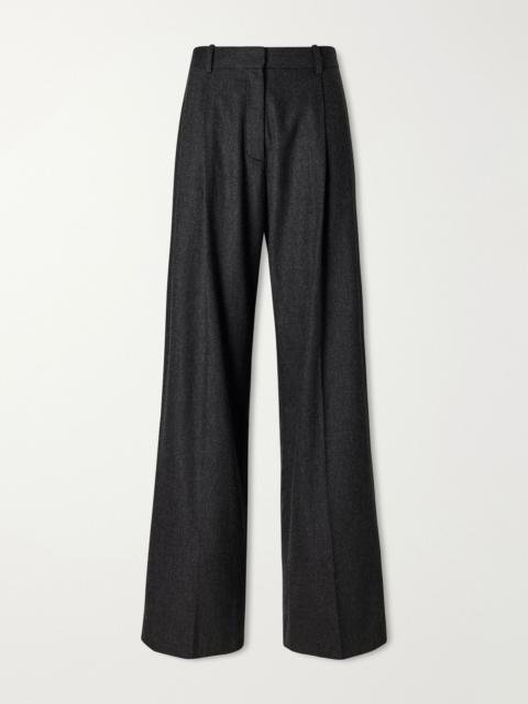 KHAITE August pleated wool-blend flannel straight-leg pants Gray
