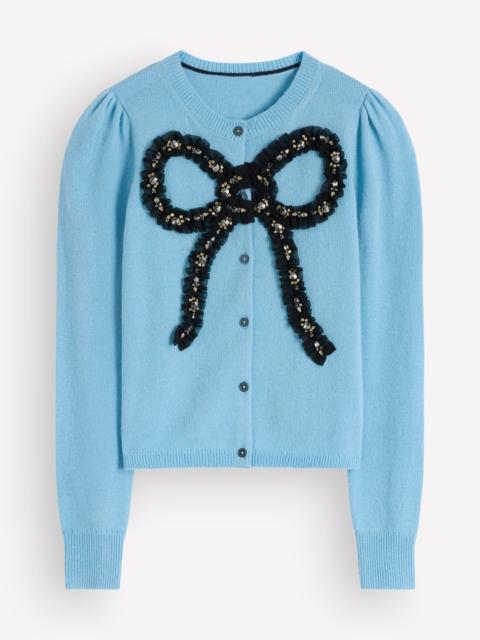 BODEN Ria Embellished Knit Cardigan-Blue, Bow