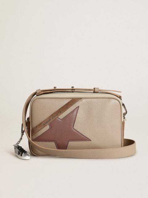 Golden Goose Large Star Bag in off-white hammered leather and cappuccino-colored suede with purple leather star