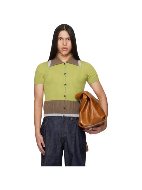 EGONLAB Green & Brown Contrasted Ribs Knit Polo