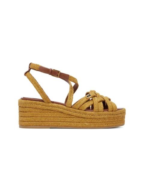 Valentino Tan Bribri Flatform Espadrilles Heeled Sandals