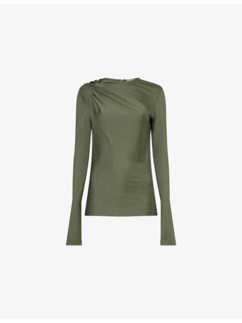 Victoria Beckham Twist Armhole Long-Sleeve Satin Top
