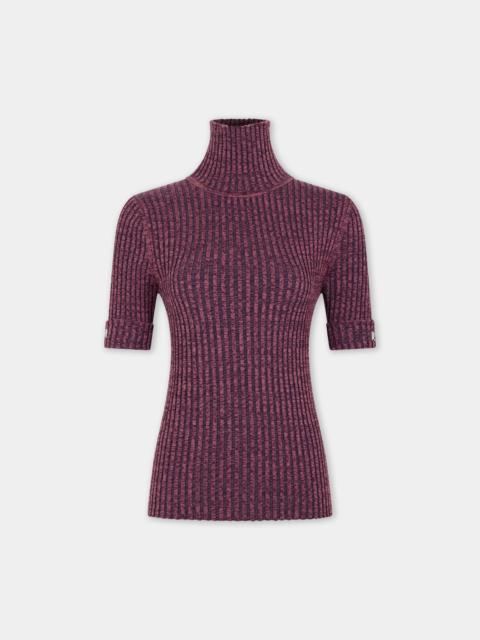 rabanne PURPLE HEATHERED WOOL KNIT TOP WITH TURTLENECK
