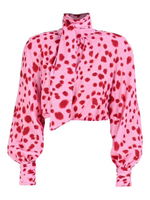 ROWEN ROSE bow neck dalmatian-pattern blouse