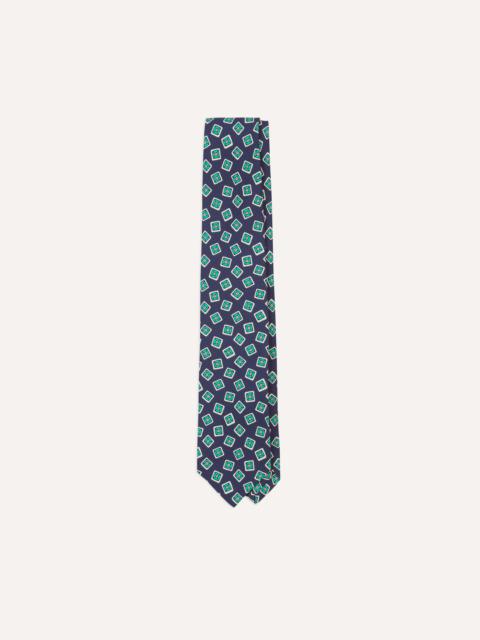 Drake's Navy Jumbled Tile Print Silk Self Tipped Tie