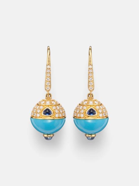 Marina B 18kt gold (750/1000) earrings with turquoise, sapphire, and diamonds